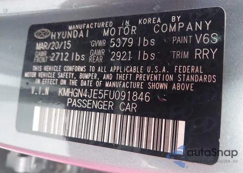 2015 Hyundai Genesis 3.8 z USA, uszkodzony, nr VIN KMHGN4JE5FU091846
